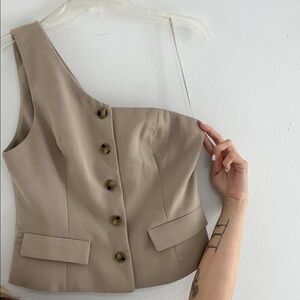 Vici Taupe One-Shoulder Button Vest